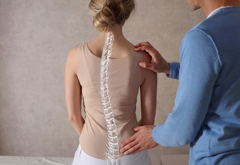 A woman is getting scoliosis treatment by Dr. Salvatore Palumbo on Long Island